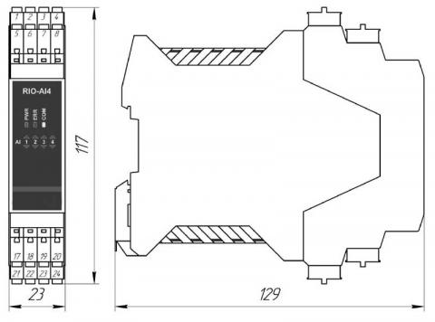 Схема габаритов модуля RIO-AI4