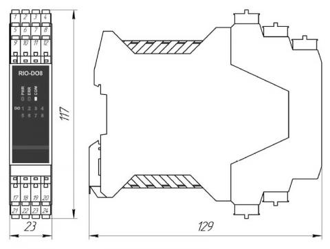 Схема габаритов модуля RIO-DO8