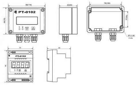 Схема габаритов регуляторов РТ-0102, РТ-0102С, РТ-0102DIN