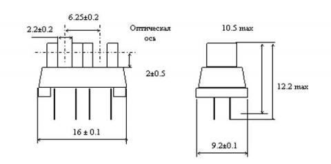 Схема габаритов оптопары УАОТ01