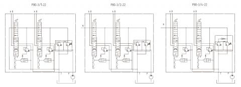 Гидросхемы распределителей P80-3/1-22, P80-3/1-44, Р80-3/2-44*