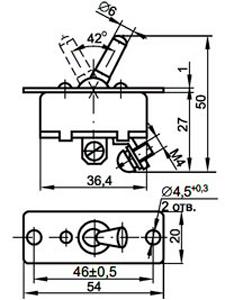 Габаритные и присоединительные размеры переключателя ПП-45М