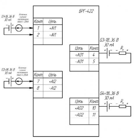 Схема подключения блока БРГ-422