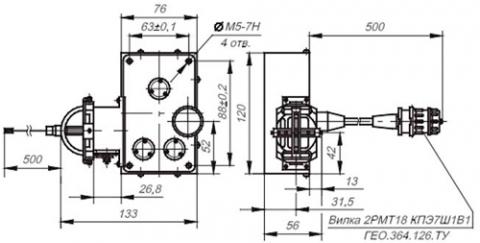 Рис.1. Габаритные размеры датчика линейных перемещений ВТ 714