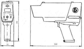Рис.1. Габаритные размеры пирометра частичного излучения Смотрич 5П-01