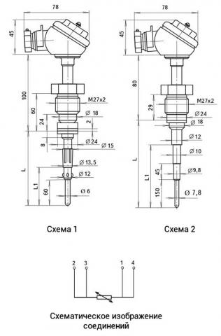 Схема габаритов и соидинения преобразователя ТСП-8042Р