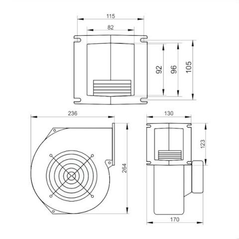Габаритные размеры нагнетательного вентилятора WPA-160