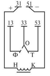 Схема включения обмоток и расположения контактов импульсных реле