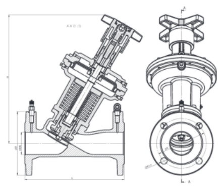 Габаритные размеры регулятора арт. 224 ZETKAMA DN-65-200